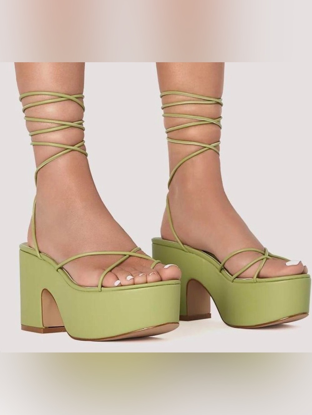 BILLINI Women’s Olive Green Lace-Up Chunky Heel Sandals